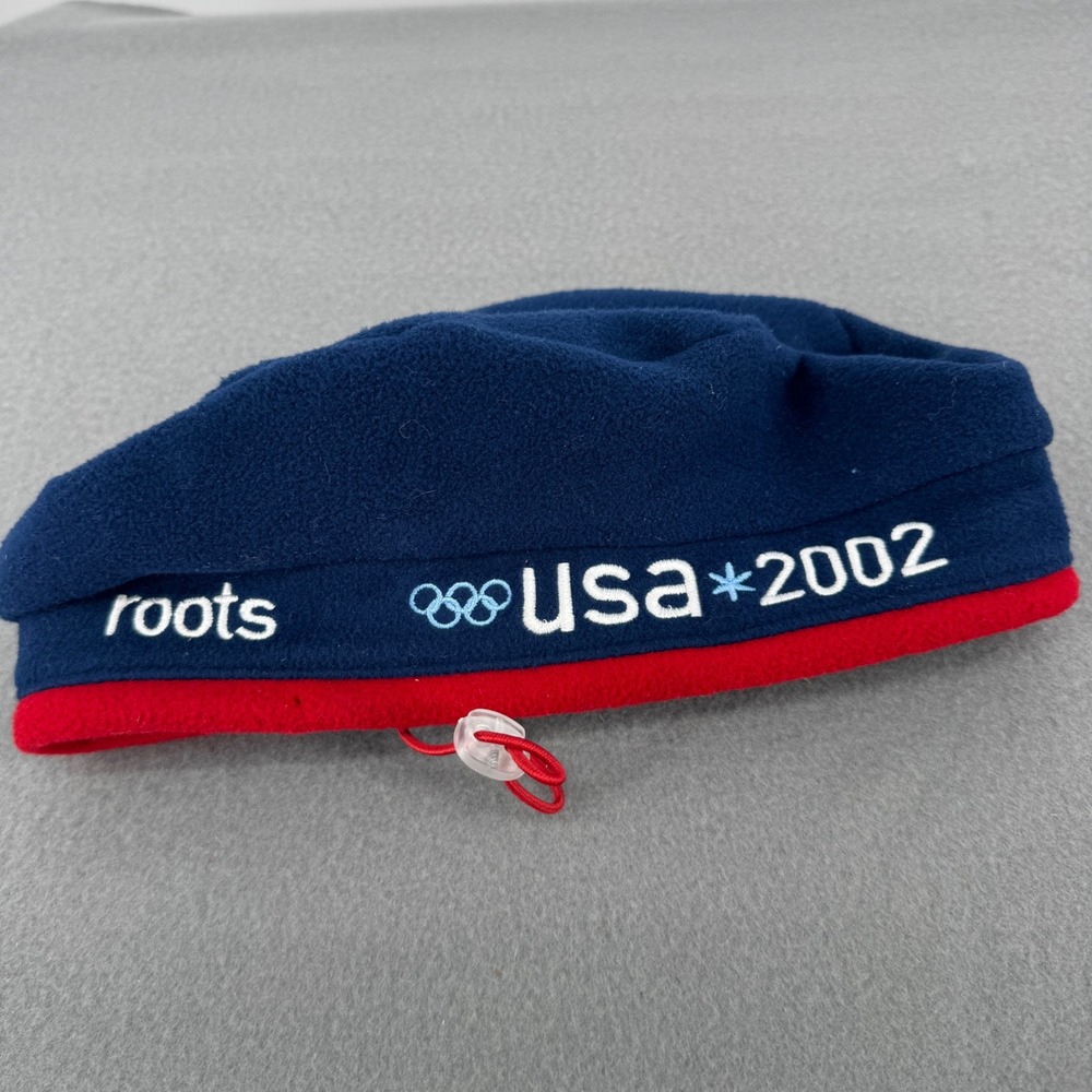 Roots 2002 Team USA Olympic Beret Navy Blue Fleece Salt Lake City OSFM